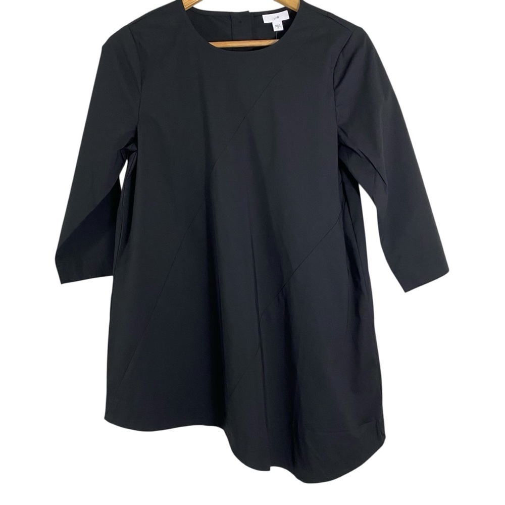 J. Jill Womens Tunic Top Size XS 3/4 Sleeve Solid Black Asymmetrical Hem